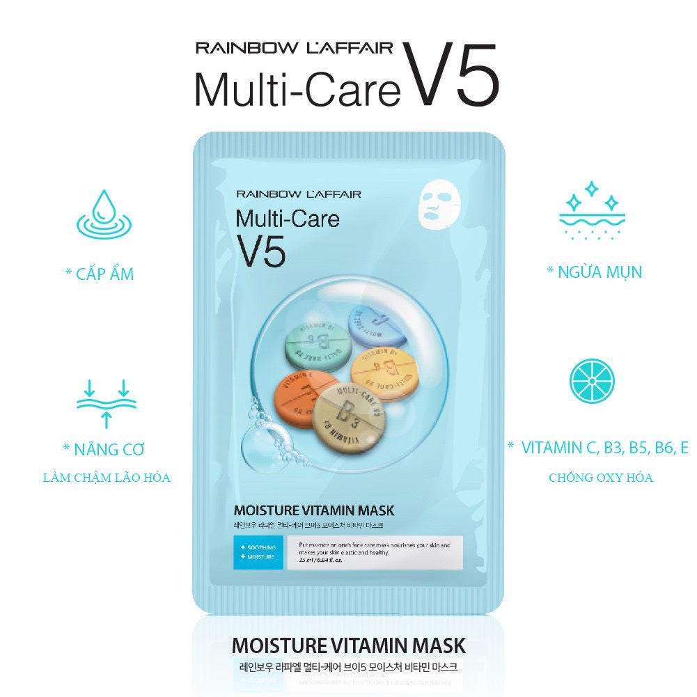 Mặt nạ dưỡng ẩm - chống lão hóa Rainbow L'affair Multi-Care V5 Moisture Vitamin 25ml